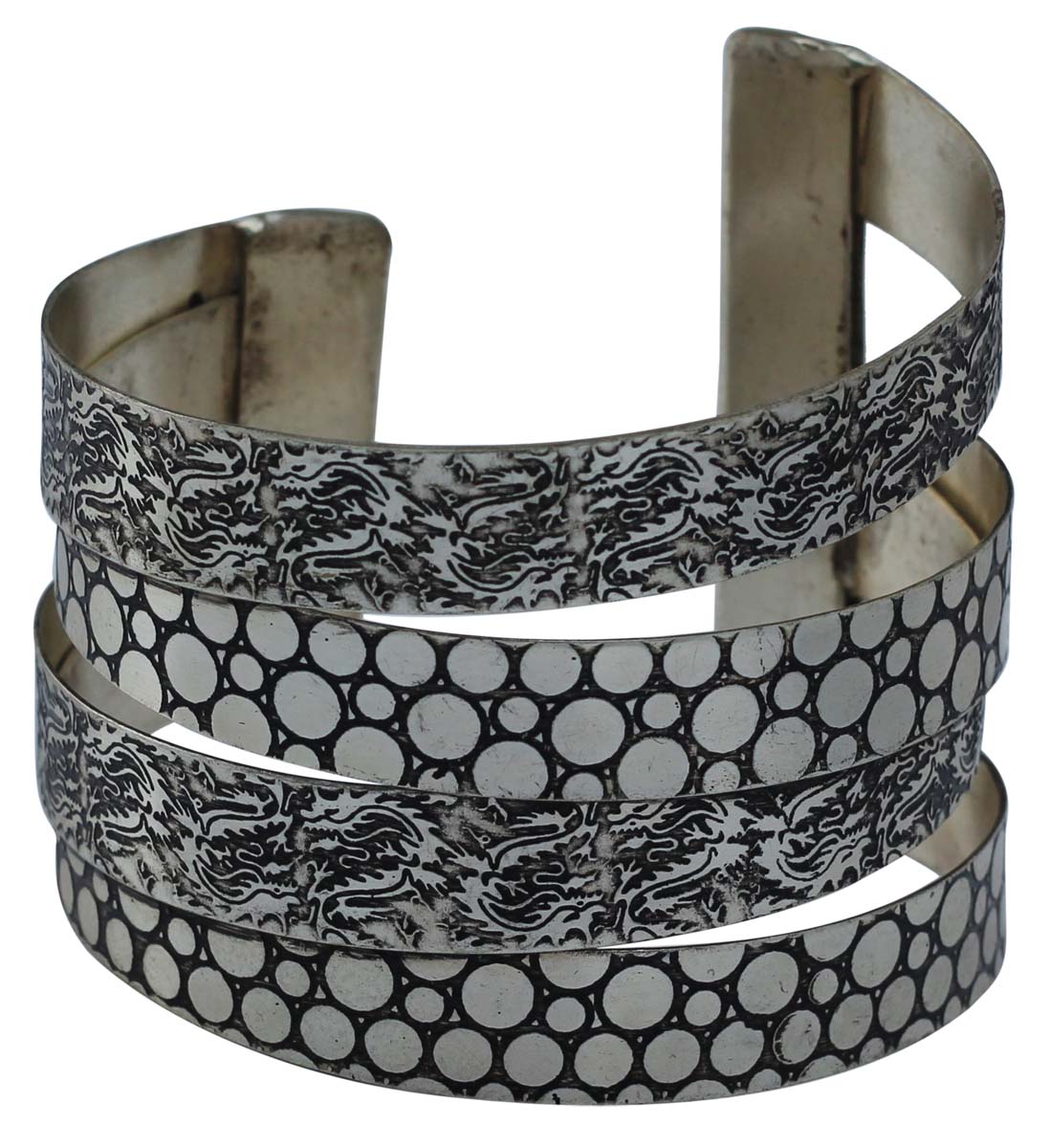 Buy Bracelets in Bulk – Cuff Bracelet – Cast in Brass – Silver Plated with Black Antique Finish – Dotted & Abstract Pattern – Wholesale Bulk Bracelets 